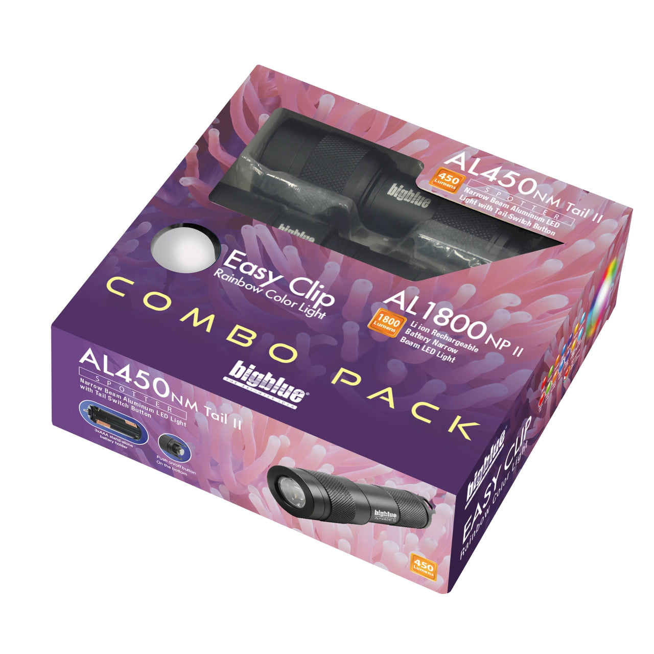 Dive Light Combo Pack: AL1800NP-II + AL450NT-II + Rainbow EZ Clip